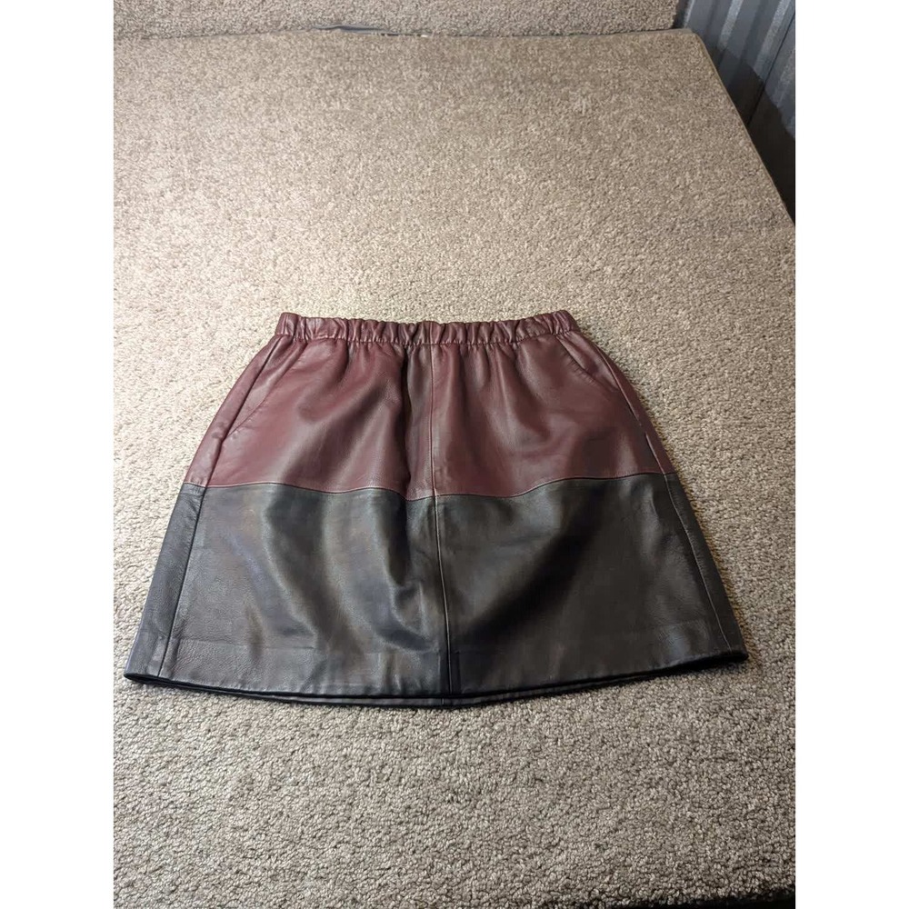 Vince Womens Burgundy Black Colorblock Lamb Leather Mini Skirt XS V240530287